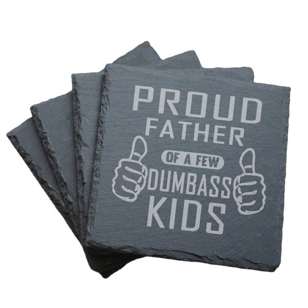 Slate Drink Coasters Set of 4 | Laser Engraved | Handmade Gifts For Dad Grandpa  | Father's Day Gifts | Fathers Day Present | Funny Dad Gift