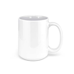 May include: A white ceramic mug with a large handle. The mug is empty and ready to be filled with a hot beverage.