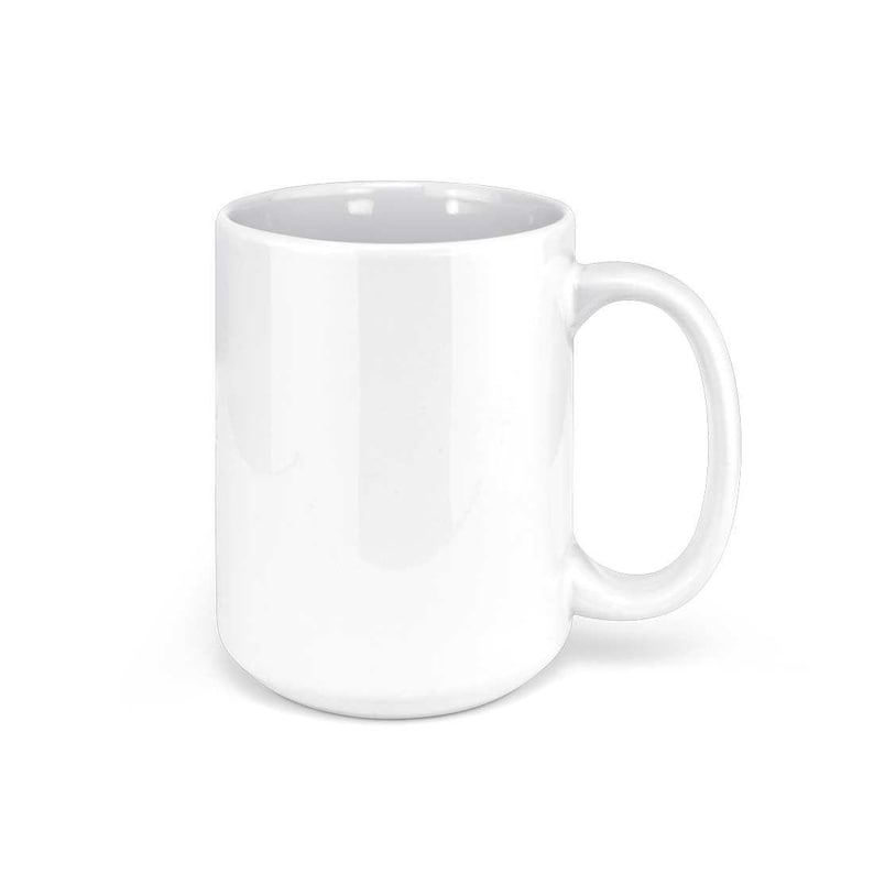 May include: A white ceramic mug with a large handle. The mug is empty and ready to be filled with a hot beverage.