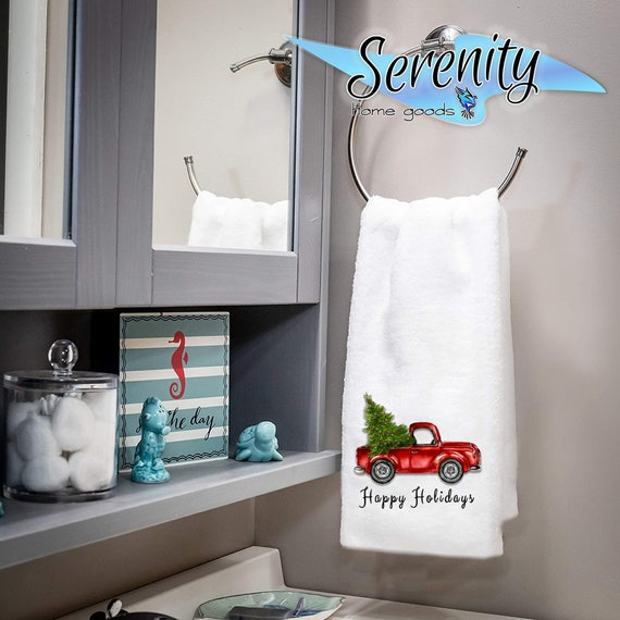 Decorative Kitchen Bath Hand Towels Red Truck Happy Holidays Home Decor Holiday Decorations XMAS Gift Present Etsy