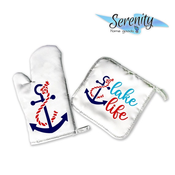 Decorative Kitchen Hot Plate Pot Holder Oven Mitt Set Lake Etsy
