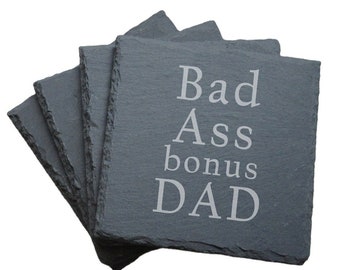 Slate Drink Coasters Set of 4 | Laser Engraved | Handmade Gifts For Dad Grandpa  | Father's Day Gifts | Fathers Day Present | Funny Dad Gift