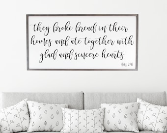 They Broke Bread In Their Homes Sign, Dining Room Wall Decor, Kitchen Wall Decor, Framed Wood Signs, Farmhouse Sign, Farmhouse Wall Decor