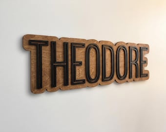 Large Custom Layered Wood Name Sign, Baby Nursery Name Sign Decor