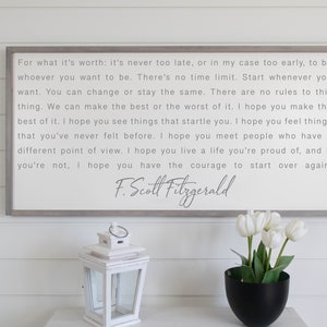 F. Scott Fitzgerald Quote Sign, For What It's Worth Sign, Farmhouse Framed Wood Sign, Farmhouse Wall Decor, Living Room Sign, Signs For Home