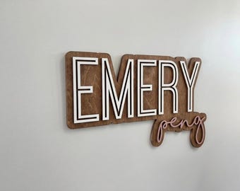 Large Custom Layered Wood Name Sign, Baby Nursery Name Sign Decor