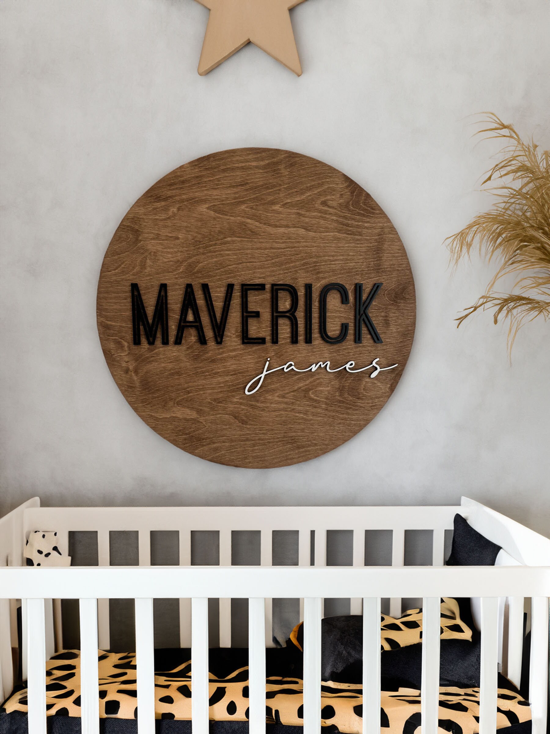 Custom Round Wood Nursery Name Sign, Round Name Sign, Layered Name Sign ...