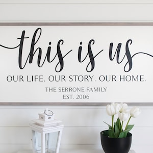 This Is Us Sign, Our Life Our Story Our Home Sign, Framed Wood Signs, Anniversary Gift, Family Name Sign, Signs for Home, Large Wall Art