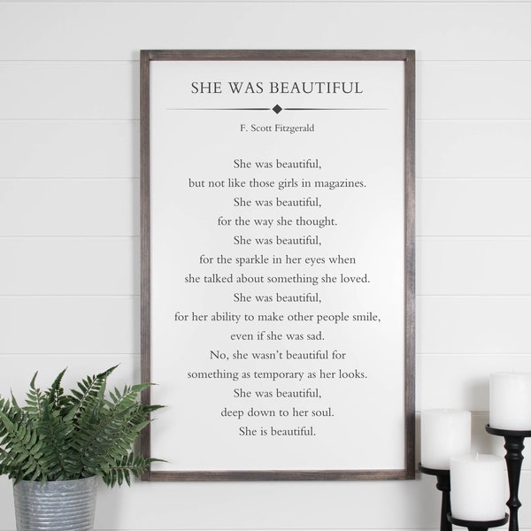 She Was Beautiful Sign, F. Scott Fitzgerald Quote, Book Page Signs, Nursery Decor, Girls Room Sign, Farmhouse Framed Wood Sign