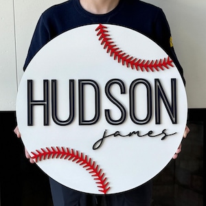 Baseball Nursery Name Sign, Round Name Sign, Sports Nursery, Boy Name Sign, Boy Nursery Sign, Custom Baseball Name Sign, Baseball Baby Sign