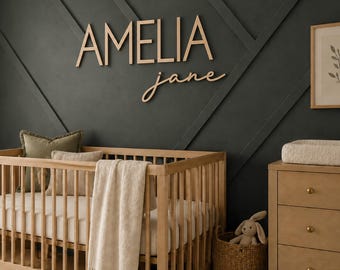 Custom Wood Baby Name Sign, Nursery Name Sign, First Middle Name Sign, Personalized Name Sign, Wall Art For Nursery, Kids Room Decor, Boho