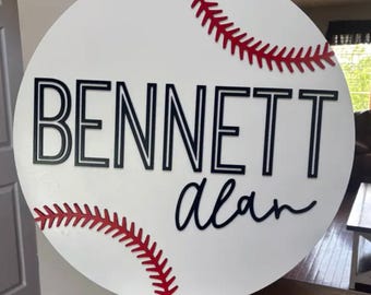 Baseball Nursery Name Sign, Round Name Sign, Sports Nursery, Boy Name Sign, Boy Nursery Sign, Custom Baseball Name Sign, Baseball Baby Sign