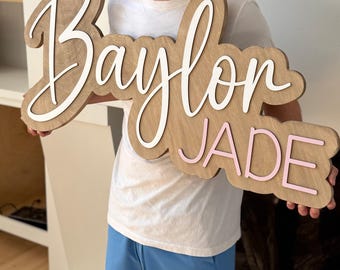 Large Custom Wood Name Sign, Nursery Name Sign, Boy Girl Name Sign, Above Crib Layered Baby Name Sign