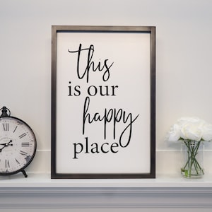 This Is Our Happy Place | Wood Signs | Farmhouse Sign | Inspirational | Kitchen Decor | Rustic Home Decor | Shabby Chic | Wall Decor