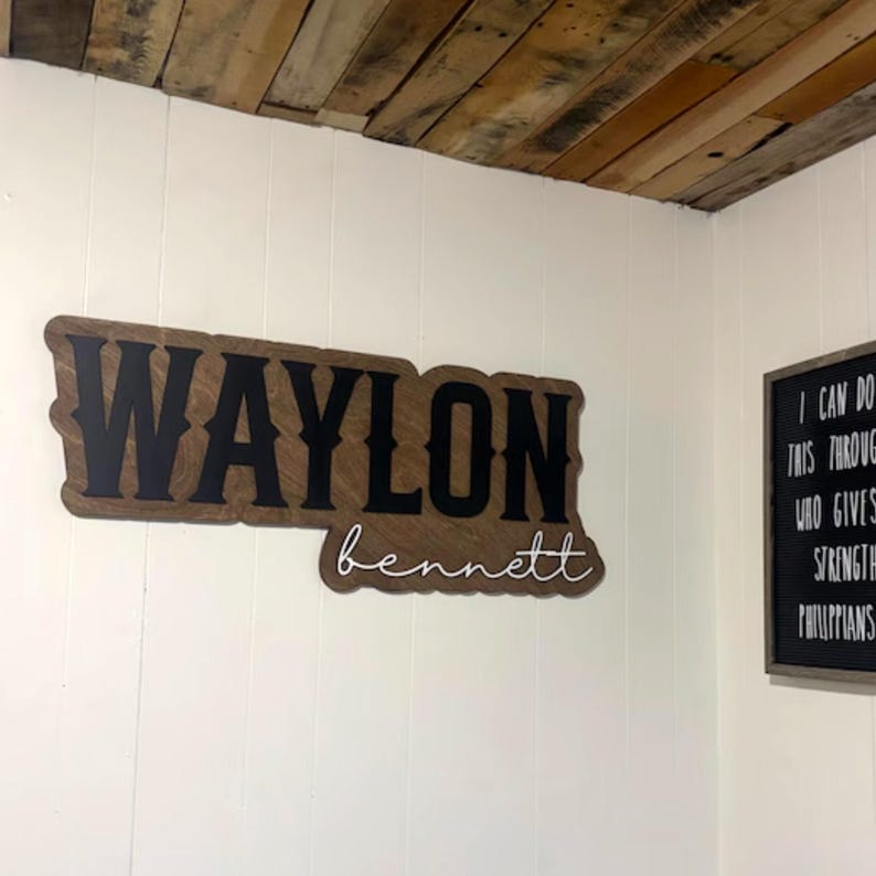 Waylon Lettering Large Custom Wood Name Sign, Nursery Name Sign, Boho Girl Name Sign ...