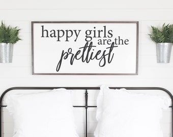 Happy Girls Are The Prettiest Sign, Wood Signs, Girls Room, Nursery Decor, Girls Room Decor, Nursery Art, Farmhouse Sign, Nursery Wall Art,