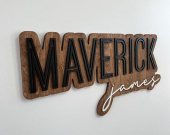 Large Custom Wood Name Sign, Nursery Name Sign, Boho Girl Name Sign, Above Crib Sign, Layered Baby Name Sign, Boy Name Sign, Cut Out Sign