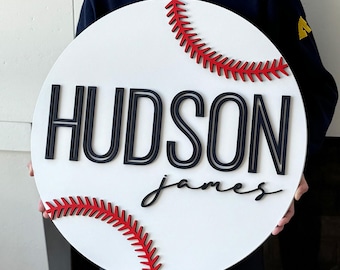 Baseball Nursery Name Sign, Round Name Sign, Sports Nursery, Boy Name Sign, Boy Nursery Sign, Custom Baseball Name Sign, Baseball Baby Sign