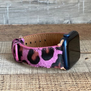 Furry Zebrina Pattern Leather Custom Watch Band, Apple Watch Band 38, 40, 41, 42, 44, 45, 49 mm, Galaxy, Fitbit Pixel, Fossil, iWatch Band,