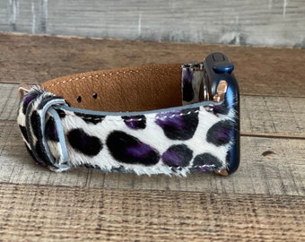 Furry Jaguar Patterned Leather Custom Watch Band, Apple Watch Band 38, 40, 41, 42, 44, 45, 49 mm Galaxy, Fitbit Pixel, Fossil, iWatch Band,