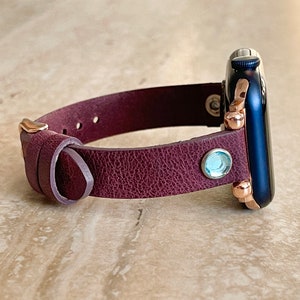 Slim Purple Leather Watch Band, Beady Strap Apple Watch Band 38, 40, 41, 42, 44, 45, 49 mm Galaxy Fitbit Fossil Strap iWatch Band Women Band