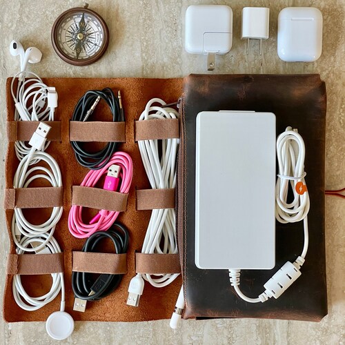 Leather Cable and Charger Organizer Bag Handmade Cord Etsy
