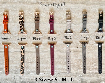 Custom Slim Leather Watch Band, Beady Straps Apple Watch Band 38, 40, 41, 42, 44, 45, 49 mm, Galaxy, Fitbit, Fossil, iWatch Band, Women Band