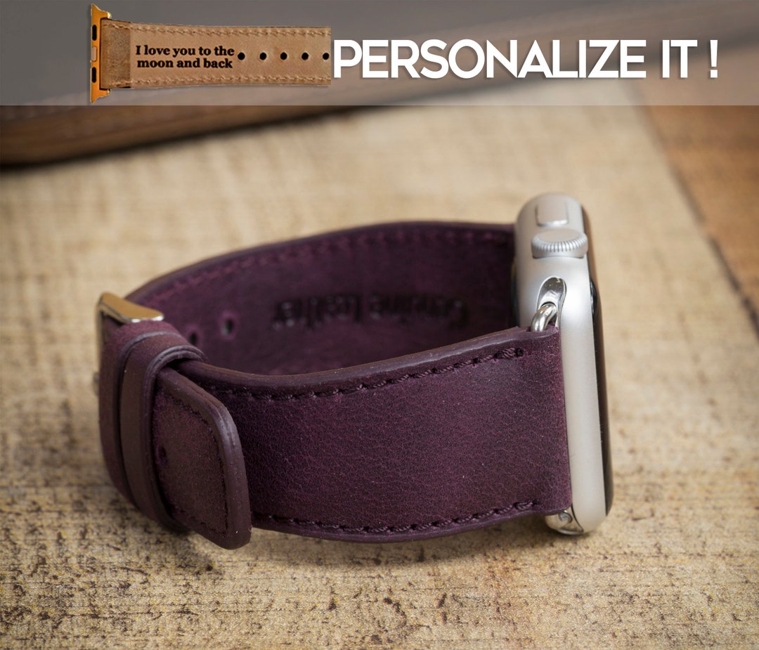 Purple Leather Watch Band, Apple Watch Band 38, 40, 41, 42, 44, 45, 49