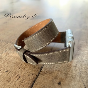 Antic Mocha Leather Dual Tour Watch Band, Apple Watch Band 38, 40, 41, 42, 44, 45, 49 mm, Galaxy FitBit Fossil Gear iWatch Strap, Pixel Band