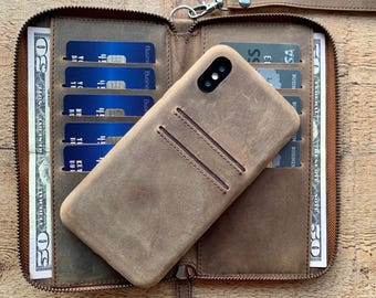 Leather iPhone Zipper Pouch Wallet Case, iPhone Full Cover Credit Card Case and Wallet for 17, 16, 15, 14, 13, 12, SE Series