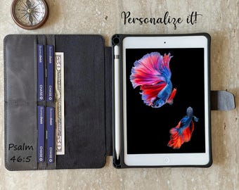 Leather iPad Sleeve, iPad Pro, Air, Mini Cases, iPad A16, 13, 12.9, Pro 11, 10.9, 10.5, 10.2, Mini, Portfolio Case with Apple Pencil Holder