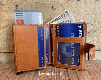 Russet Leather RFID blocking wallet & Card Holder, Personalized Pop Up Credit Card Case, Minimalist Leather Wallet, Christmas Gift Leather