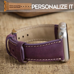 Antic Purple Leather Watch Band, Apple Watch Band 38, 40, 41, 42, 44, 45, 49mm, Galaxy, Fitbit Pixel, Fossil, iWatch Band, Personalized Band