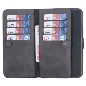 Black Leather iPhone Wallet 16,  15, 14, 13, 12, 11, X, XS Max, XR, 8, 7 Plus Case, Magnetic Detachable Double Fold Wallet Case, Card Holder