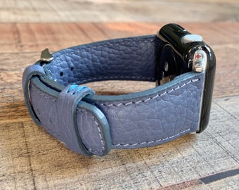 Grain Royal Blue Leather Watch Band, Apple Watch Band 38, 40, 41, 42, 44, 45, 49 mm, Galaxy FitBit Fossil Pixel Strap, Custom iWatch Band