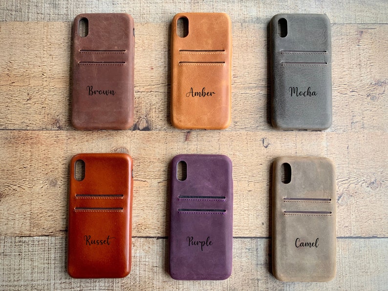 Russet Leather Feather Light Snap On full cover case, iPhone 15, 14, 13, 12, 11, 11 Pro, 11 Max, X, XS Max, XR, 7, 8 Plus iPhone Card Holder image 6