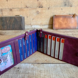 Cartera de cuero personalizado, púrpura antic, cartera unisex, cartera de cuero de las mujeres, cartera de embrague personalizada, regalo de aniversario, monederos de las damas