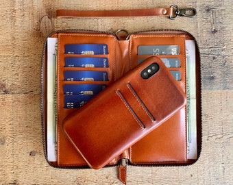 Russet Leather iPhone Full Cover Credit Card Case and Wallet. iPhone wallet case for 15, 14, 13, 12, 11, 11 Pro, X, Xs Max, XR, 8, 7, 6
