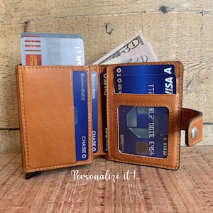 Full Grain Leather RFID blocking wallet & Card Holder, Personalized Pop Up Credit Card Case, Minimalist Leather Wallet, Christmas Gift