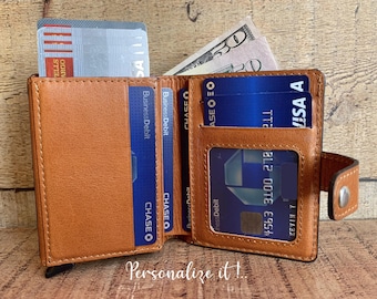 Top Grain Leather RFID blocking Wallet & Card Holder, Personalized Pop Up Credit Card Case, Minimalist Leather Wallet, Christmas Gift