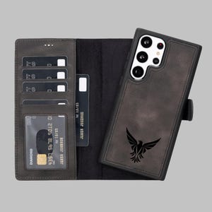 Custodia in pelle nera per Samsung, Galaxy S25, S24, S23, S22, S21, S20, S9, S8 Plus, Note 20, 10, 9 Custodia a portafoglio Samsung Wallet Galaxy Custodie personalizzate