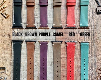 Handcrafted Stitched Leather Watch Band, Apple Watch Band 38, 40, 41, 42, 44, 45, 49 mm Galaxy, Fitbit,Fossil,iWatch Strap,Custom Pixel Band