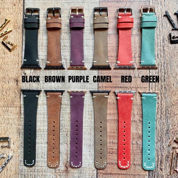 Handcrafted Stitched Leather Watch Band, Apple Watch Band 38, 40, 41, 42, 44, 45, 49 mm Galaxy, Fitbit,Fossil,iWatch Strap,Custom Pixel Band