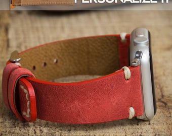 Stitched Leather Watch Band, Apple Watch Band 38, 40, 41, 42, 44, 45, 49 mm Galaxy, Fitbit, Fossil, iWatch Strap, Custom Pixel Band