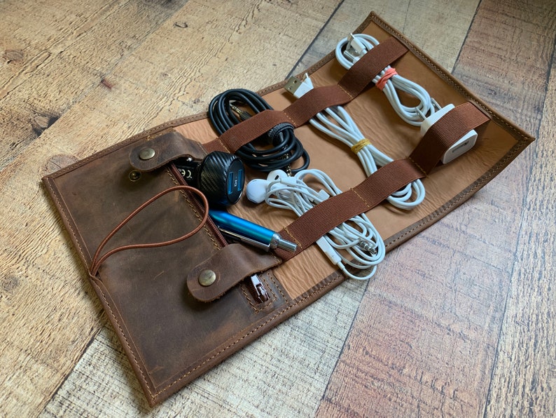 Leather Cable Organizer Handmade Cord organizer Travel Etsy