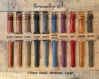 Custom Leather Watch Band, Apple Watch Band 38, 40, 41, 42, 44, 45, 49 mm Galaxy, Fossil, Fitbit, Pixel Watch Strap, Engraved iWatch Band