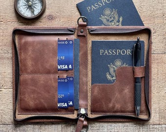 Genuine Leather Passport Holder With Hidden AirTag Pocket – RFID Blocking Travel Wallet For Men & Women, Coffee Brown