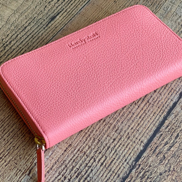 Pink Leather Women's Wallet, Card Holder, Travel Purse, Anniversary Gift, Phone Holder Wallet, Custom Card Wallet, Women's Clutch Purse