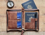 Custom Antic Leather Passport Cover, Zipped Bi-fold Passport