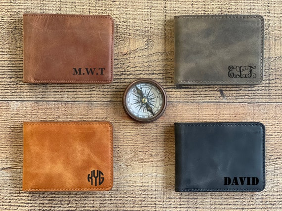 Monogrammed Leather Wallet, Handmade Classic Bifold Wallet, Personalized  Slim Cowhide leather gift, Unisex wallet monogram, Anniversary Gift